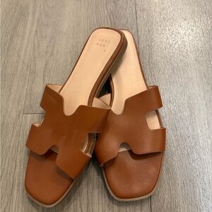 Women’s Brown Leather Slide Sandals